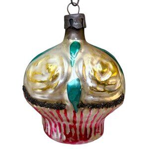 Fantasia Gold Rose Bouquet Mercury Glass Hand Painted Vintage Christmas Ornament